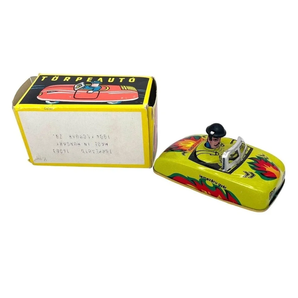 Vintage Törpeautó Tin Toy Car with Original Box – Lemezáru Gyár Hungary 1960s‎
